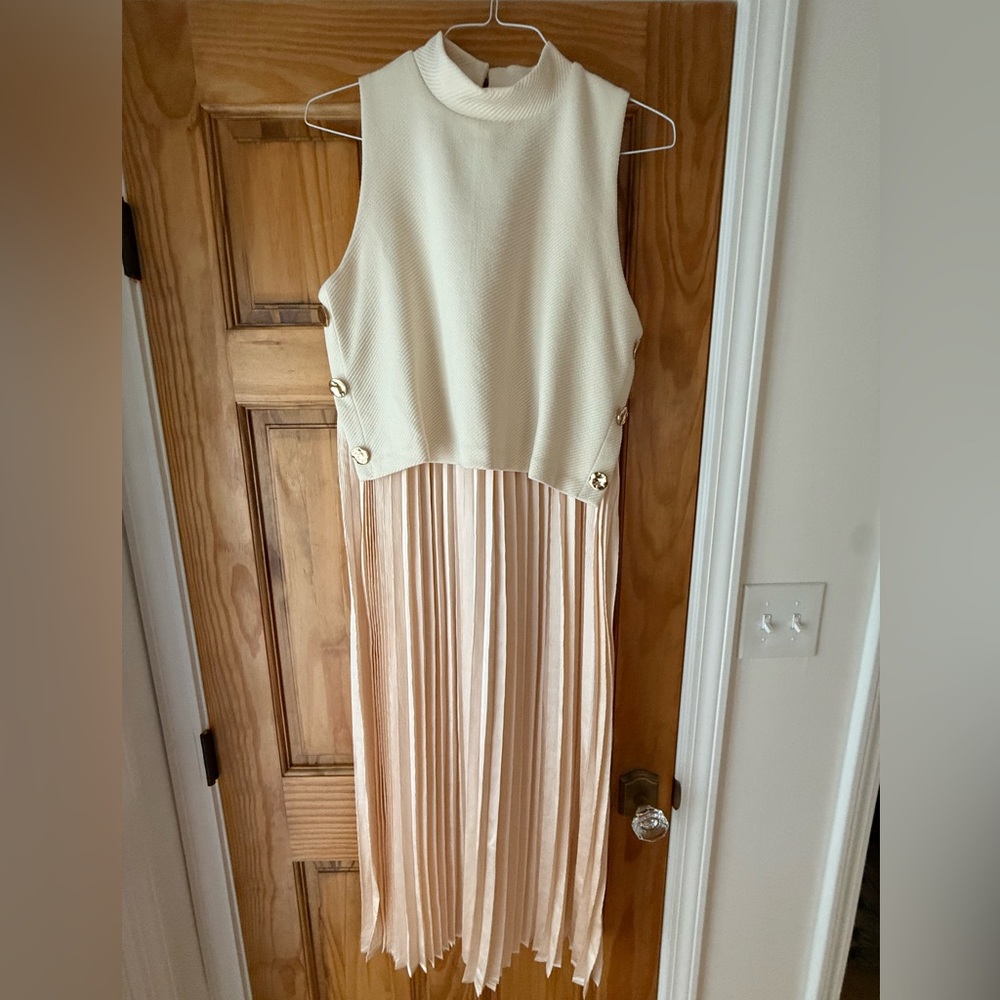 THML Cream and Tan Midi Dress